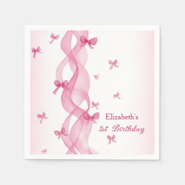 Servilleta De Papel Pink Ribbon Bow Watercolor First Birthday Napkins