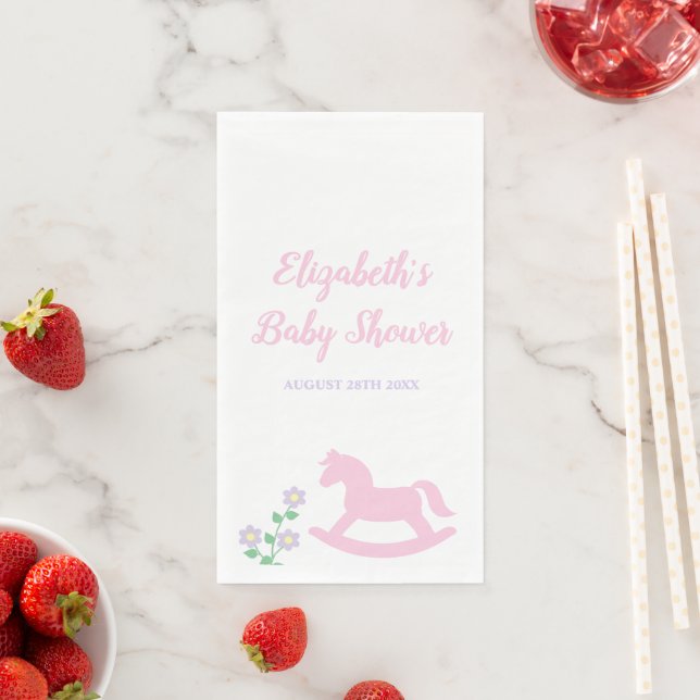 Servilleta De Papel Pink Rocking Horse Girl Baby Shower (In situ)