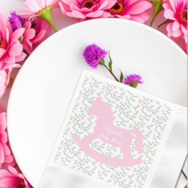 Servilleta De Papel Pink Rocking Horse Girl Baby Shower (Subido por el creador)