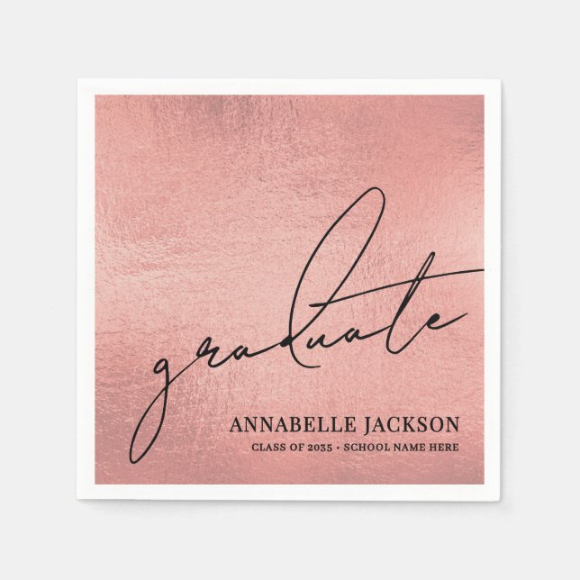 Servilleta De Papel Pink Rose Gold Graduation (Anverso)