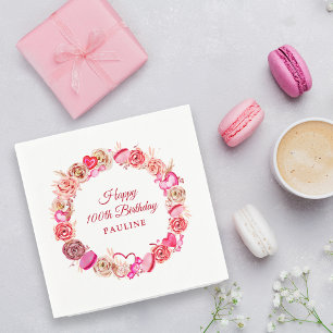 Servilleta De Papel Pink Rose Swirly Heart Valentine cumple 100 años