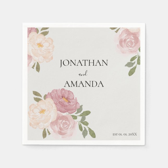 Servilleta De Papel Pink Rose Wedding Cocktail (Anverso)