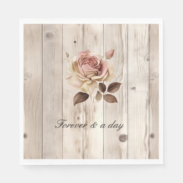 Servilleta De Papel Pink Roses Cream White Wood Wedding (Anverso)