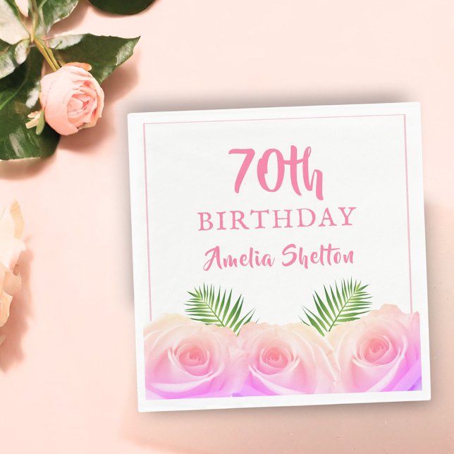 Servilleta De Papel Pink Roses Floral 70th Birthday Party (Subido por el creador)