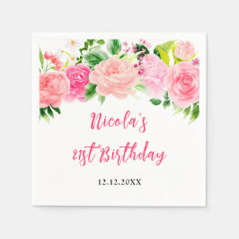 Servilleta De Papel Pink Roses Floral Birthday