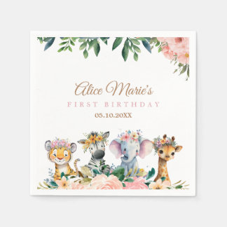 Servilleta De Papel Pink Safari Theme Birthday Party