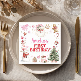 Servilleta De Papel Pink Santa Retro Winter Christmas Birthday