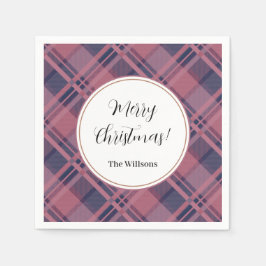 Servilleta De Papel Pink Scottish Lady Tartan Pattern Feliz Navidad