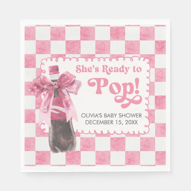 Servilleta De Papel Pink She's Ready to Pop Baby Shower (Anverso)