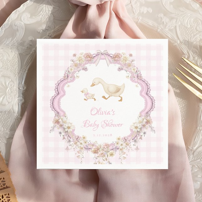 Servilleta De Papel Pink Silly Goose Wildflower Girl Baby Shower (Subido por el creador)