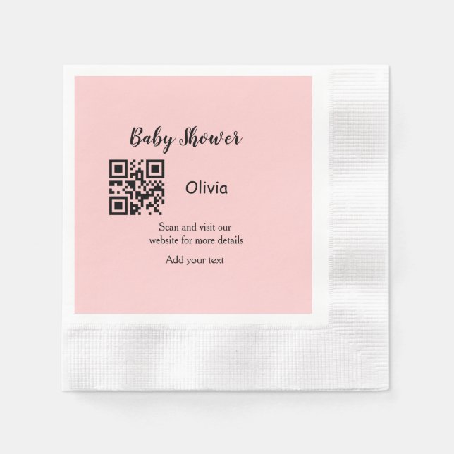 Servilleta De Papel Pink simple baby ducha q r código añadir el texto  (Anverso)