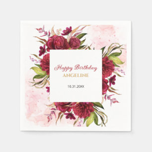 Servilleta De Papel Pink Splash Burgundy Dahlia Rosa Cumpleaños