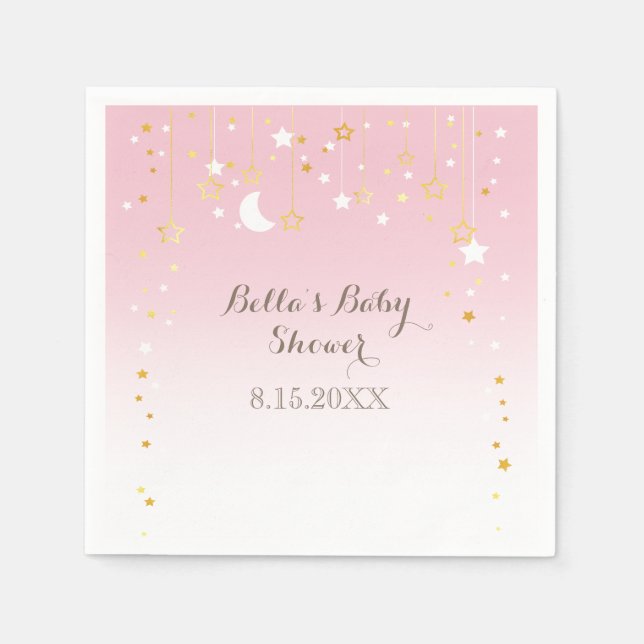 Servilleta De Papel Pink Stars Moon Baby Shower (Anverso)