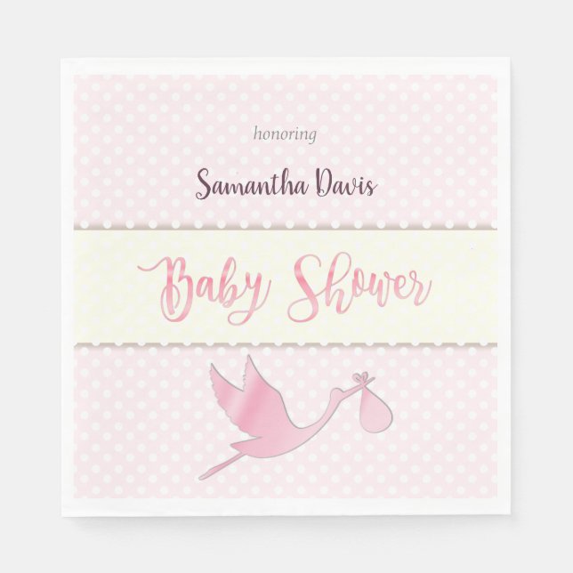 Servilleta De Papel Pink Stork Baby Baby Shower (Anverso)