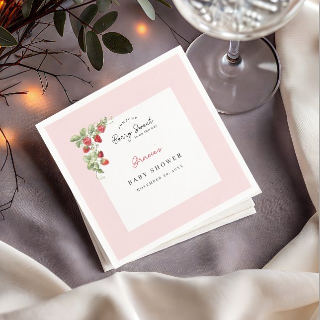 Servilleta De Papel Pink Strawberry Baby Shower Napkin (Berry Sweet Strawberry Baby Shower Napkin)
