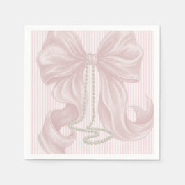 Servilleta De Papel Pink Striped Bow and Pearl Necklace
