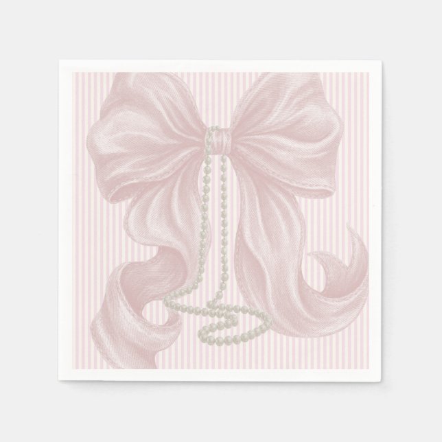 Servilleta De Papel Pink Striped Bow and Pearl Necklace (Anverso)