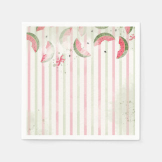 Servilleta De Papel Pink Striped Watermelon First Birthday Party Invit