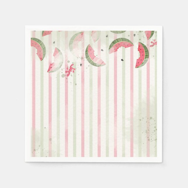 Servilleta De Papel Pink Striped Watermelon First Birthday Party Invit (Anverso)