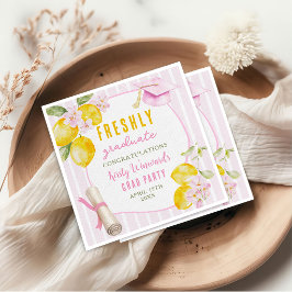 Servilleta De Papel Pink Stripes Lemons and Flowers Graduation
