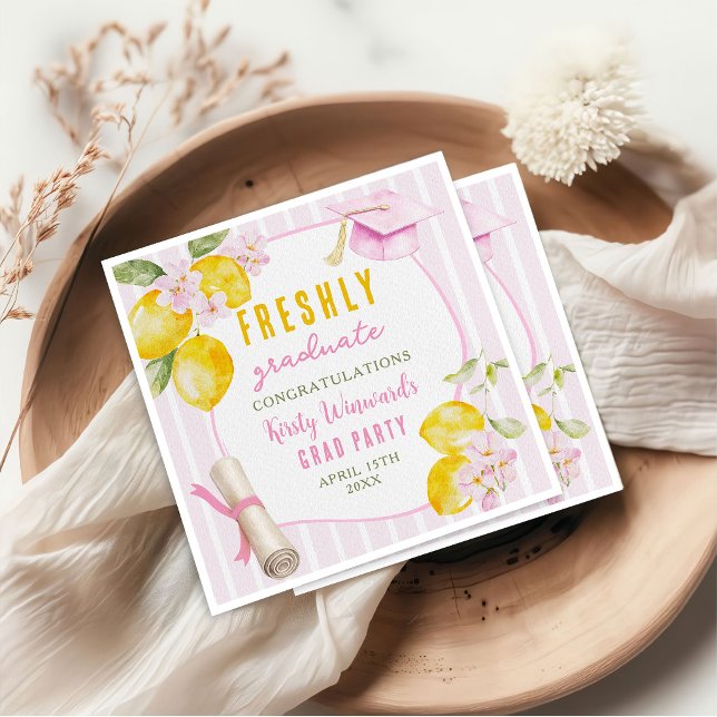 Servilleta De Papel Pink Stripes Lemons and Flowers Graduation (Subido por el creador)