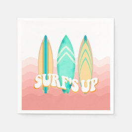 Servilleta De Papel Pink Surfs Up Surfboard Birday