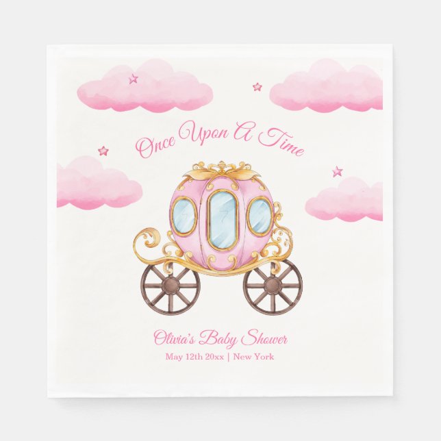 Servilleta De Papel Pink Sweet Fairy Princess Carriage Baby Shower  (Anverso)