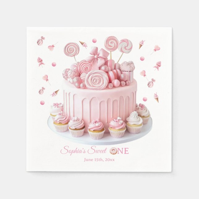 Servilleta De Papel Pink Sweet One Birthday Napkins (Anverso)