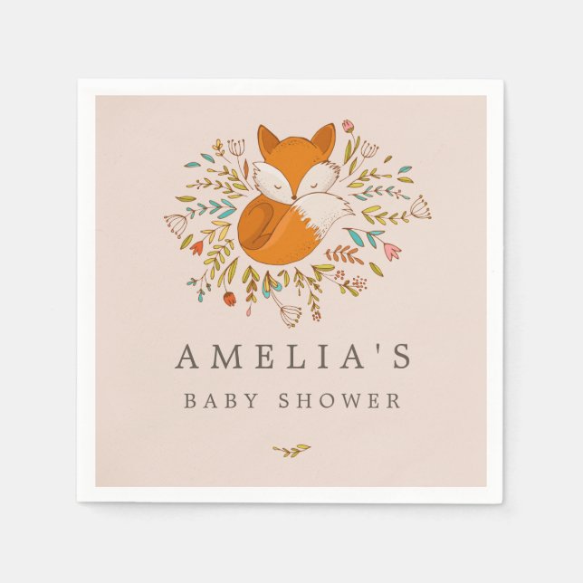 Servilleta De Papel Pink Sweet Woodland Fox Baby Shower Napkin (Anverso)