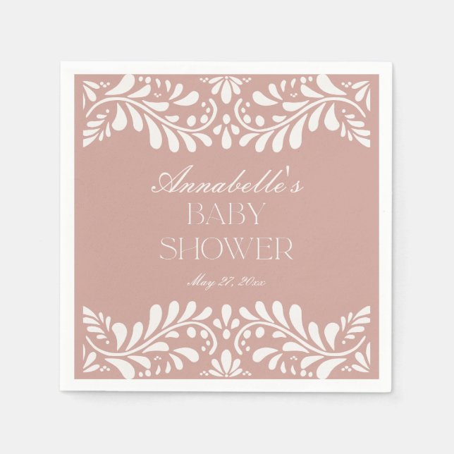 Servilleta De Papel Pink Talavera Tile España Fiesta Baby Shower (Anverso)
