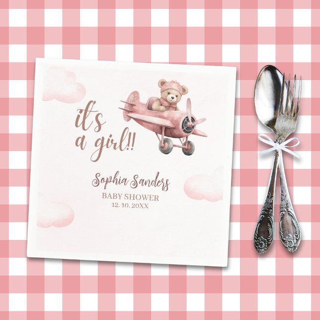 Servilleta De Papel Pink Teddy Baby Shower for a Girl (Subido por el creador)