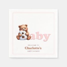 Servilleta De Papel Pink Teddy Bear Baby Shower