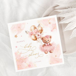 Servilleta De Papel Pink Teddy Bear Balloon Bearly Wait Baby Shower