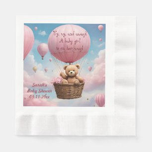 Servilleta De Papel Pink Teddy Bear Hot Air Balloon Baby Shower