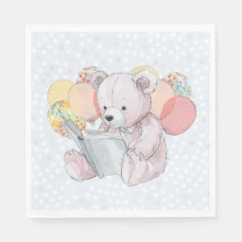 Servilleta De Papel Pink Teddy Bear reading a book