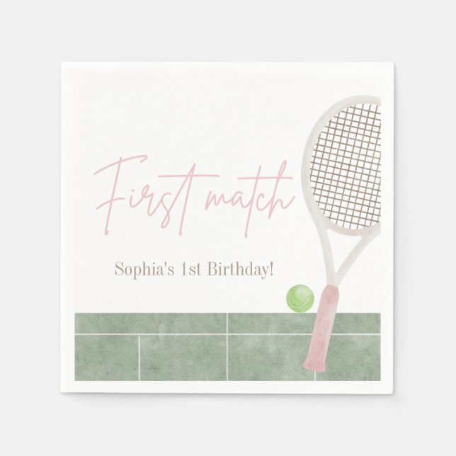 Servilleta De Papel Pink Tennis First Birthday Girl Preppy Classic  (Anverso)