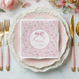Servilleta De Papel Pink Toile Coquette Bow Primer Chica de cumpleaños