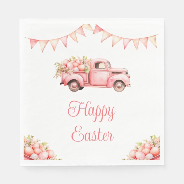 Servilleta De Papel Pink Truck Easter Egg Hunt (Anverso)