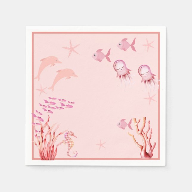 Servilleta De Papel Pink Under Sea baby Shower (Anverso)