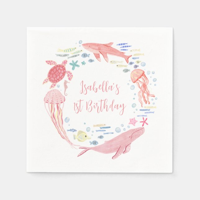 Servilleta De Papel Pink Under the Sea Birthday (Anverso)