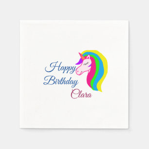 Servilleta De Papel Pink unicornio colorido feliz cumpleaños añadir el
