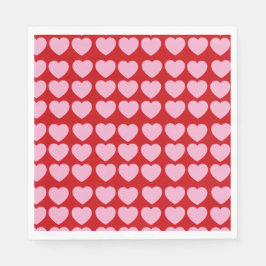 Servilleta De Papel Pink Valentines Hearts on Red