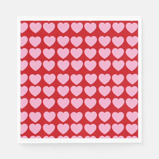 Servilleta De Papel Pink Valentines Hearts on Red (Anverso)
