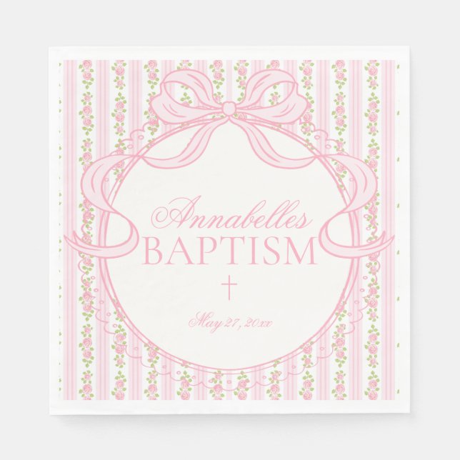 Servilleta De Papel Pink Vintage Fancy Floral Baptism Table Decor (Anverso)