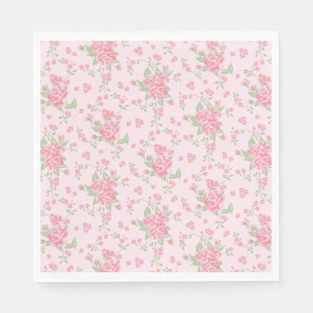 Servilleta De Papel Pink Vintage Fancy Floral Party Dessert (Anverso)
