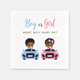 Servilleta De Papel Pink vs Blue Car Race Gender Reveal Napkins