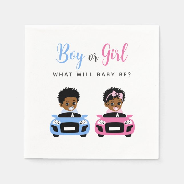 Servilleta De Papel Pink vs Blue Car Race Gender Reveal Napkins (Anverso)