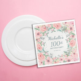 Servilleta De Papel Pink Watercolor Floral Rosas Perlas 100 cumpleaños