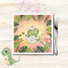 Servilleta De Papel Pink Watercolor Hatching Dino Baby Shower Napkins