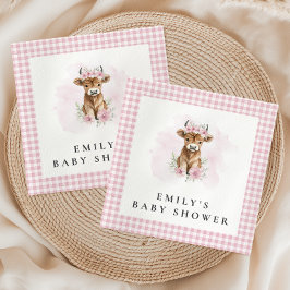 Servilleta De Papel Pink Watercolor Highland Cow Girl Baby Shower